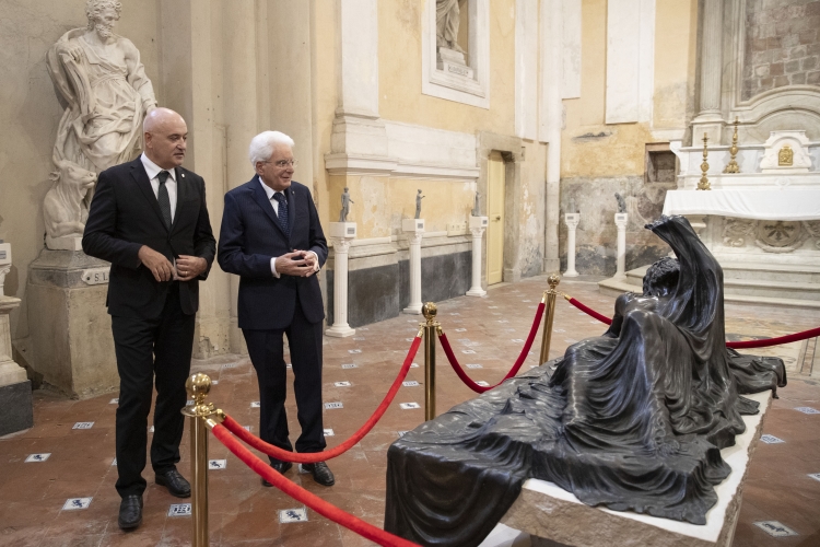 Il Presidente della Repubblica Sergio Mattarella, visita la Cappella Pappacoda, ove è esposto il Cristo Rivelato, in occasione del convegno “Le quattro giornate di Napoli ottant’anni dopo”
