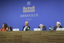 Il Presidente della Repubblica Sergio Mattarella durante le dichiarazioni alla stampa occasione  del XVIII riunione dei Capi di Stato del gruppo Arraiolos 
