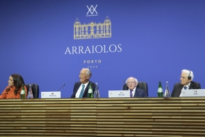 Il Presidente della Repubblica Sergio Mattarella durante le dichiarazioni alla stampa occasione  del XVIII riunione dei Capi di Stato del gruppo Arraiolos 
