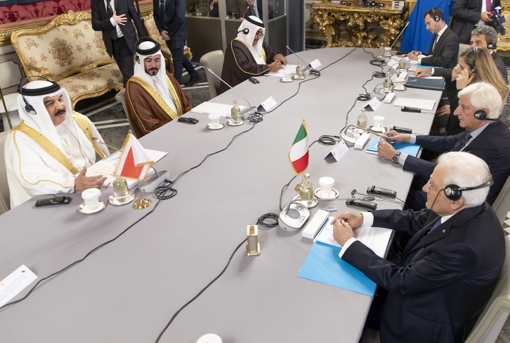 Il Presidente Sergio Mattarella nel corso dei colloqui con il Re del Bahrain, Sua Maestà Hamad Bin Isa Al-Khalifa
