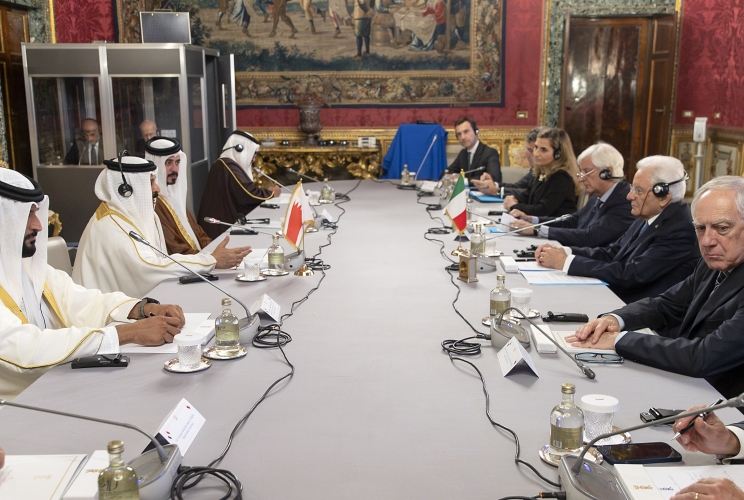 Il Presidente Sergio Mattarella nel corso dei colloqui con il Re del Bahrain, Sua Maestà Hamad Bin Isa Al-Khalifa
