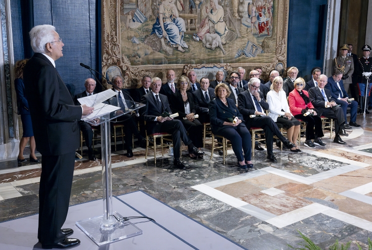 Il Presidente Sergio Mattarella in occasione della cerimonia di consegna delle insegne di Cavaliere dell’Ordine “Al Merito del Lavoro” ai Cavalieri del Lavoro nominati il 2 giugno 2023 