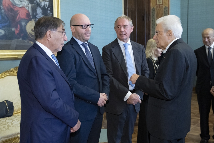 Il Presidente della Repubblica Sergio Mattarella con Ignazio La Russa, Presidente del Senato della Repubblica,Lorenzo Fontana, Presidente della Camera dei deputati, e con Adolfo Urso, Ministro delle imprese e del made in Italy-Rappresentante del Governo
