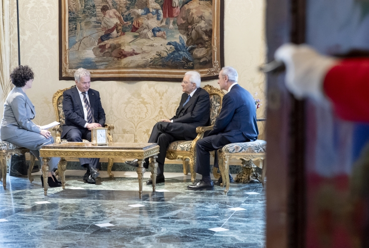 Il Presidente della Repubblica Sergio Mattarella nel corso dei colloqui con Sauli Niinistö, Presidente della Repubblica di Finlandia, in visita di Stato