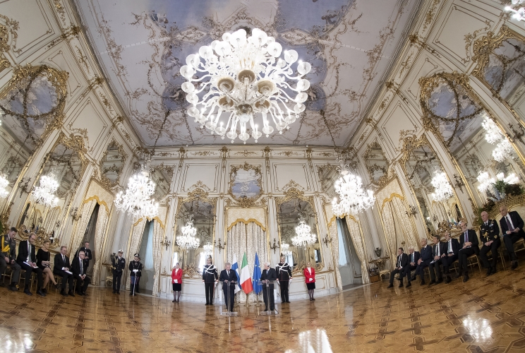 Il Presidente della Repubblica Sergio Mattarella con Sauli Niinistö, Presidente della Repubblica di Finlandia, nel corso delle dichiarazioni alla stampa