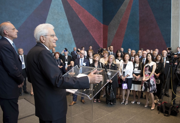 Il Presidente Sergio Mattarella nel corso dell'incontro con la collettività italiana alla National Gallery of Canada