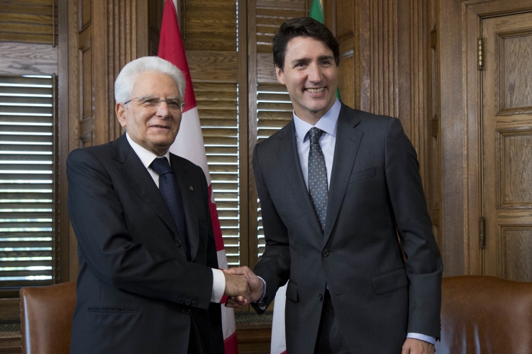 Il Presidente Sergio Mattarella con il Primo Ministro del Canada Justin Trudeau al Parliament Hill