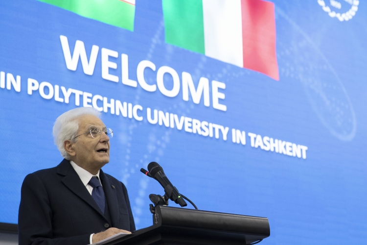 Il Presidente della Repubblica Sergio Mattarella durante il suo indirizzo di saluto al Politecnico di Torino a Tashkent, in occasione della visita Ufficiale nella Repubblica dell’Uzbekistan 
