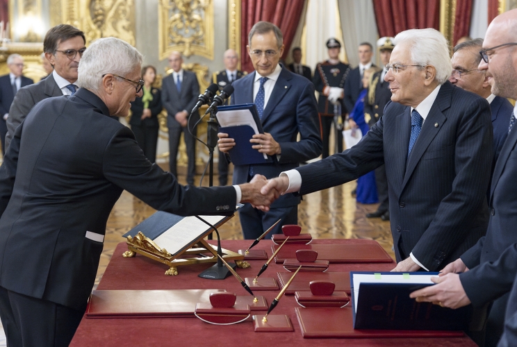 Il Presidente Sergio Mattarella in occasione della cerimonia di giuramento del nuovo Giudice della Corte costituzionale, Prof. Giovanni Pitruzzella