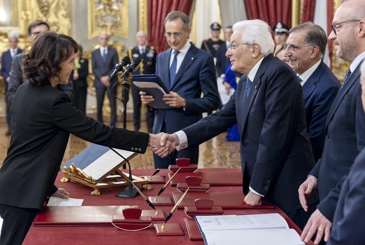 Il Presidente Sergio Mattarella in occasione della cerimonia di giuramento del nuovo Giudice della Corte costituzionale, Prof.ssa Antonella Sciarrone Alibrandi