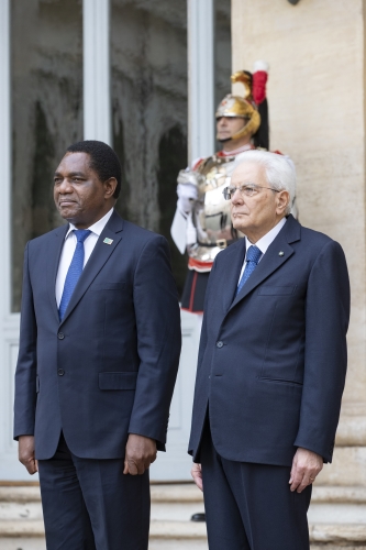 Il Presidente della Repubblica Sergio Mattarella con Hakainde Hichilema,Presidente della Repubblica dello Zambia, in visita ufficiale.
