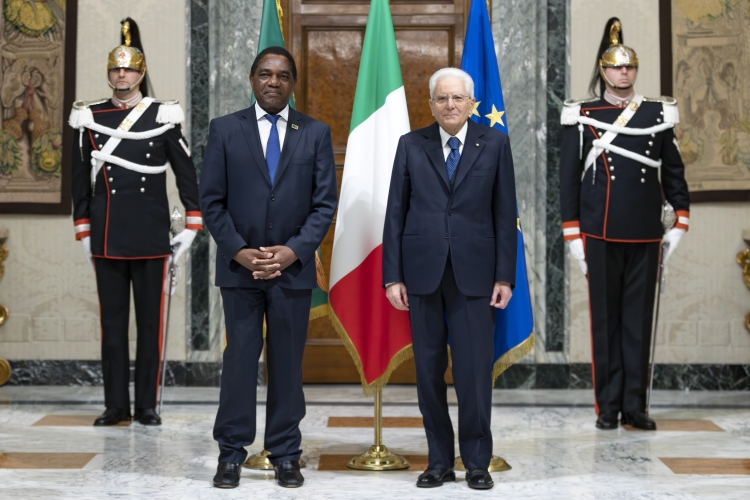 Il Presidente della Repubblica Sergio Mattarella con Hakainde Hichilema,Presidente della Repubblica dello Zambia, in visita ufficiale.
