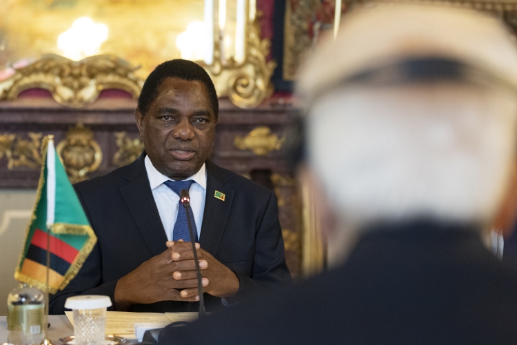Il Presidente della Repubblica Sergio Mattarella con Hakainde Hichilema,Presidente della Repubblica dello Zambia, in visita ufficiale.
