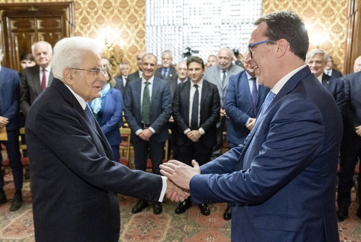 Il Presidente della Repubblica, Sergio Mattarella, con Marco Bussone, Presidente dell'Unione Nazionale Comuni Comunità Enti Montani 