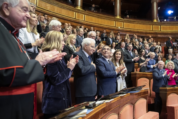 Il Presidente Sergio Mattarella al Senato della Repubblica,in occasione del Concerto di Natale, eseguito dall’Orchestra e dal Coro della Fondazione Arena di Verona
