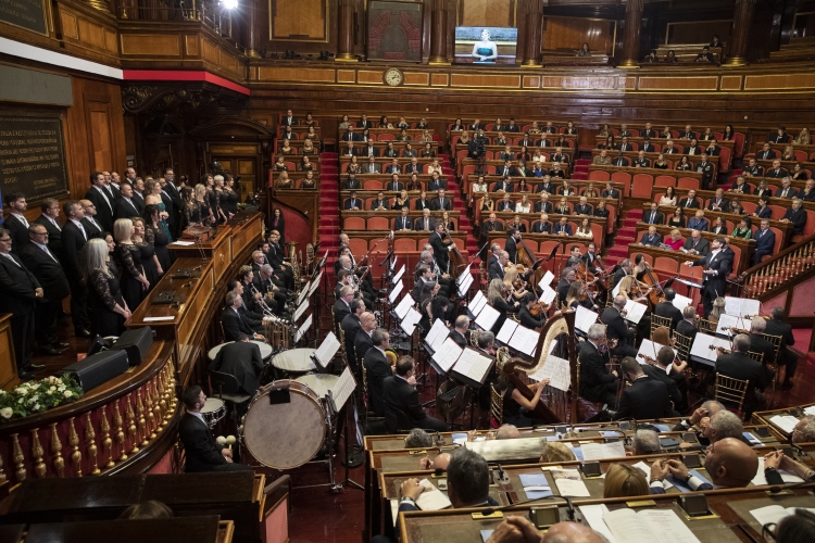 Il Presidente Sergio Mattarella al Senato della Repubblica,in occasione del Concerto di Natale, eseguito dall’Orchestra e dal Coro della Fondazione Arena di Verona
