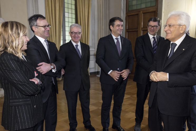 Il Presidente Sergio Mattarella con il Presidente del Consiglio dei Ministri Giorgia Meloni, in occasione dell'incontro con i Ministri ed altri membri del Governo, in vista del Consiglio Europeo