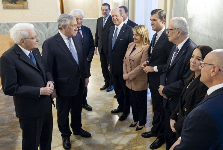 Il Presidente Sergio Mattarella e il Ministro degli Affari Esteri e della Cooperazione Internazionale Antonio Tajani in occasione della XVI Conferenza delle Ambasciatrici e degli Ambasciatori d’Italia
