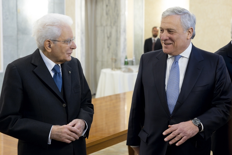 Il Presidente Sergio Mattarella e il Ministro degli Affari Esteri e della Cooperazione Internazionale Antonio Tajani in occasione della XVI Conferenza delle Ambasciatrici e degli Ambasciatori d’Italia