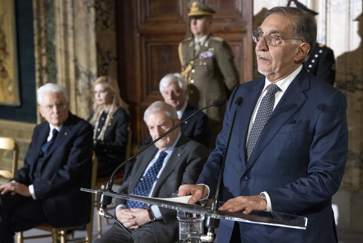 Il Presidente del Senato Ignazio La Russa rivolge il suo indirizzo di saluto in occasione della cerimonia per lo scambio degli auguri di fine anno con i rappresentanti delle istituzioni, delle forze politiche e della società civile