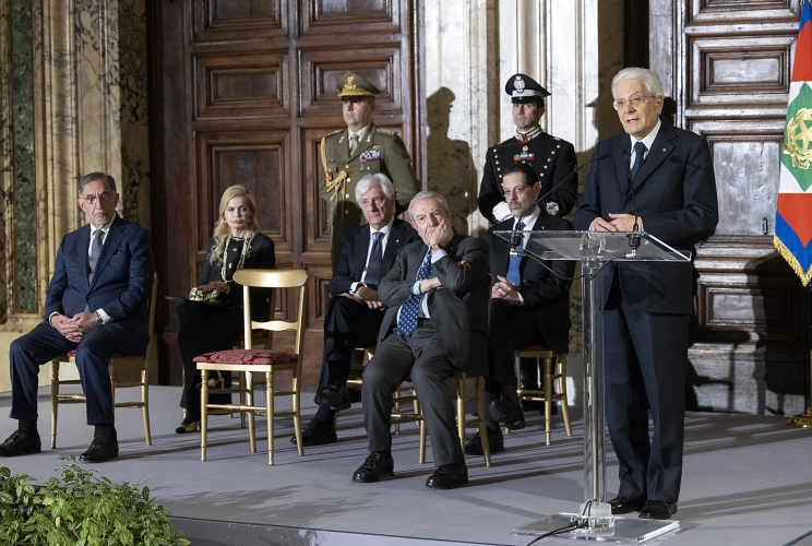 Il Presidente della Repubblica Sergio Mattarella rivolge il suo indirizzo di saluto in occasione della cerimonia per lo scambio degli auguri di fine anno con i rappresentanti delle istituzioni, delle forze politiche e della società civile