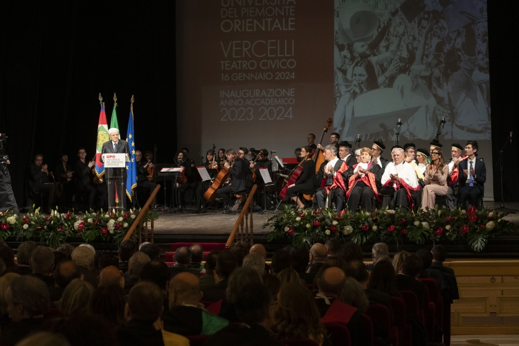 Il Presidente Sergio Mattarella in occasione della cerimonia d’inaugurazione dell’anno accademico 2023/2024 dell’Università degli Studi del Piemonte Orientale  
