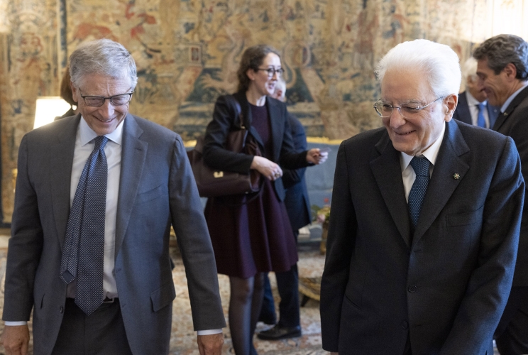 Il Presidente Sergio Mattarella con Bill Gates, Co – Presidente e fondatore della Fondazione Bill & Melinda Gates