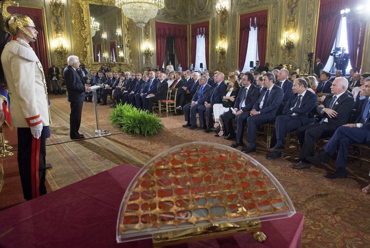 Il Presidente della Repubblica Sergio Mattarella rivolge il suo intervento