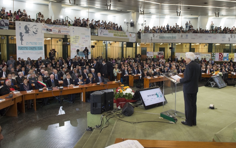 Il Presidente Sergio Mattarella in occasione del suo intervento alla manifestazione "Palermo chiama Italia" 