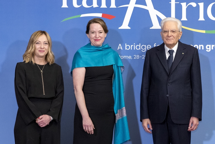 Il Presidente della Repubblica Sergio Mattarella e il il Presidente del Consiglio Giorgia Meloni in occasione del vertice Italia Africa

