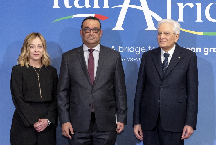 Il Presidente della Repubblica Sergio Mattarella e il il Presidente del Consiglio Giorgia Meloni in occasione del vertice Italia Africa
