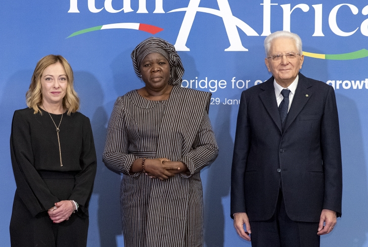 Il Presidente della Repubblica Sergio Mattarella e il il Presidente del Consiglio Giorgia Meloni in occasione del vertice Italia Africa
