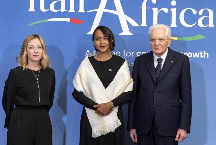 Il Presidente della Repubblica Sergio Mattarella e il il Presidente del Consiglio Giorgia Meloni in occasione del vertice Italia Africa
