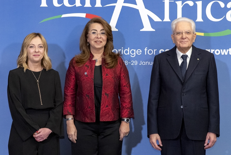 Il Presidente della Repubblica Sergio Mattarella e il il Presidente del Consiglio Giorgia Meloni in occasione del vertice Italia Africa
