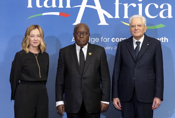 Il Presidente della Repubblica Sergio Mattarella e il il Presidente del Consiglio Giorgia Meloni in occasione del vertice Italia Africa
