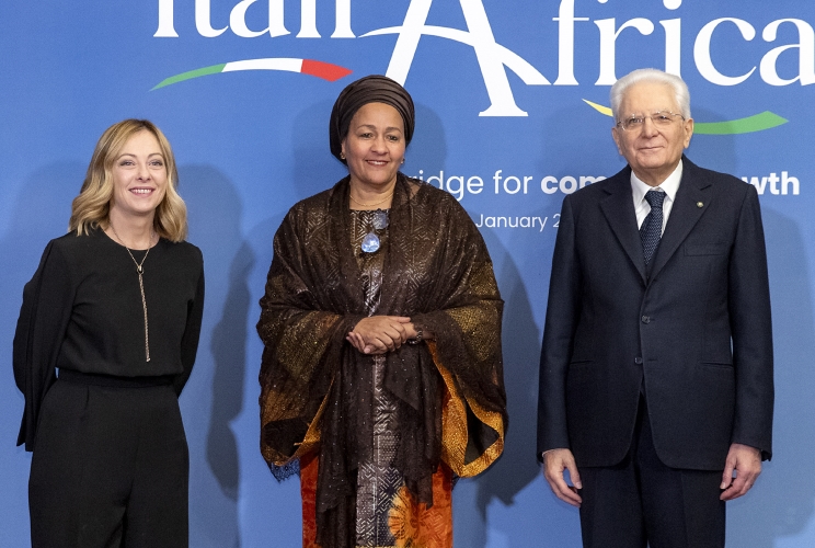 Il Presidente della Repubblica Sergio Mattarella e il il Presidente del Consiglio Giorgia Meloni in occasione del vertice Italia Africa
