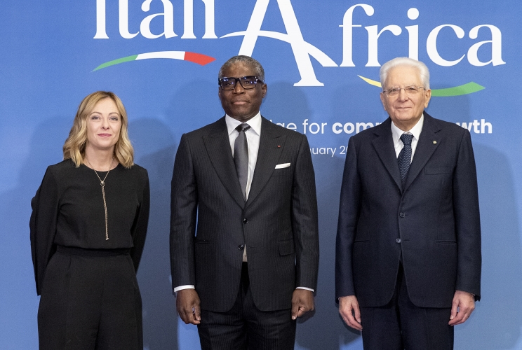 Il Presidente della Repubblica Sergio Mattarella e il il Presidente del Consiglio Giorgia Meloni in occasione del vertice Italia Africa
