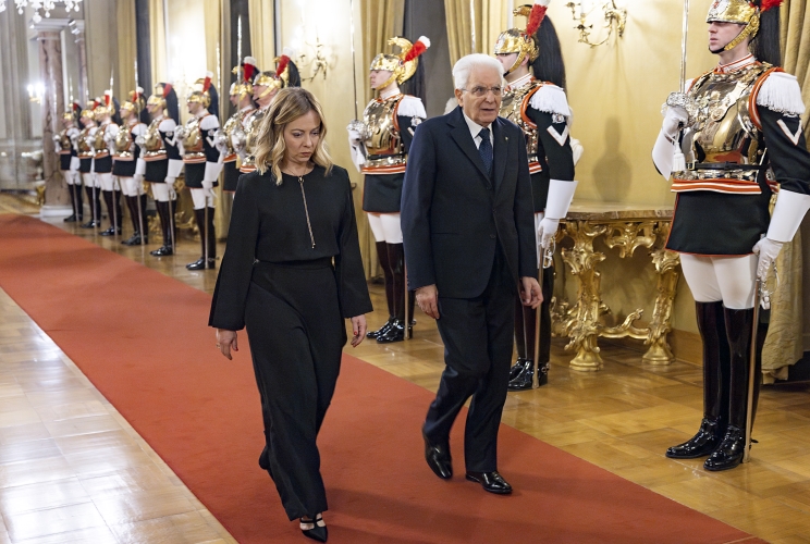 Il Presidente della Repubblica Sergio Mattarella con il Presidente del Consiglio Giorgia Meloni, in occasione del Vertice Italia Africa
