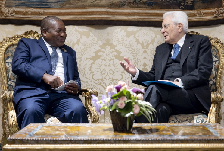 Il Presidente Sergio Mattarella nel corso dei colloqui con Filipe Nyusi, Presidente della Repubblica del Mozambico