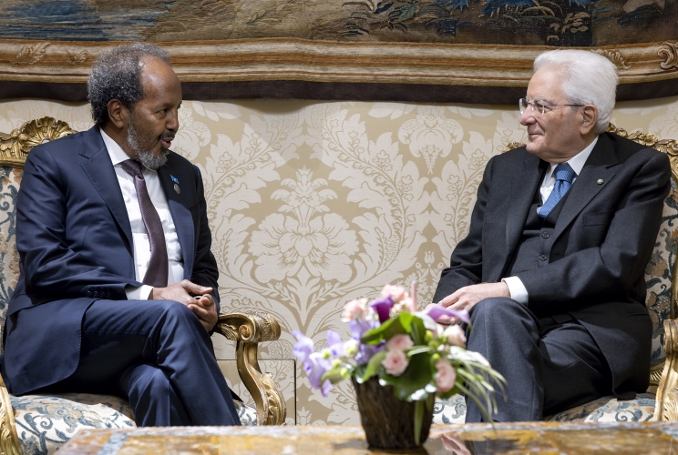  Il Presidente Sergio Mattarella nel corso dei colloqui con Hassan Sheikh Mohamud, Presidente della Repubblica Federale di Somalia