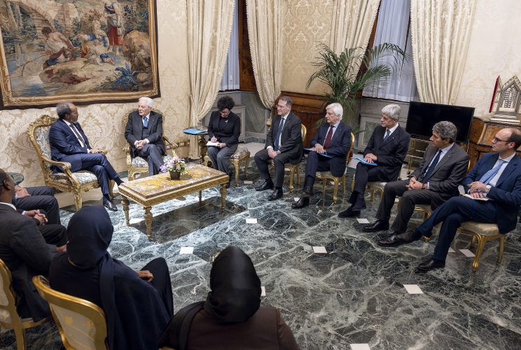  Il Presidente Sergio Mattarella nel corso dei colloqui con Hassan Sheikh Mohamud, Presidente della Repubblica Federale di Somalia