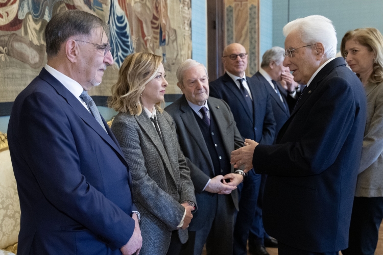Il Presidente Sergio Mattarella con Ignazio La Russa, Presidente del Senato della Repubblica,Giorgia Meloni, Presidente del Consiglio dei Ministri,e con Augusto Antonio Barbera, Presidente della Corte costituzionale in occasione della celebrazione del “Giorno del Ricordo” 
