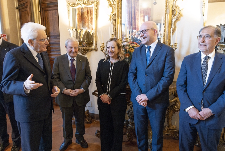 Il Presidente Sergio Mattarella con Ignazio La Russa, Presidente del Senato della Repubblica, Lorenzo Fontana, Presidente della Camera dei deputati, Giorgia Meloni, Presidente del Consiglio dei ministri e il Prof. Augusto Antonio Barbera, Presidente della Corte costituzionale, in occasione della ricorrenza della firma dei Patti Lateranensi e dell’Accordo di Revisione del Concordato