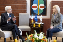 Il Presidente della Repubblica Sergio Mattarella nel corso dei colloqui con il Presidente del Parlamento della Repubblica di Cipro, Annita Demetriou