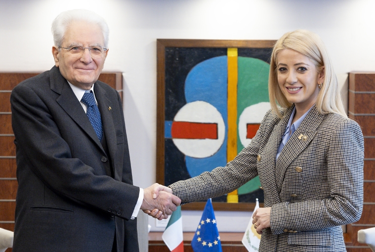 Il Presidente della Repubblica Sergio Mattarella con il Presidente del Parlamento della Repubblica di Cipro, Annita Demetriou