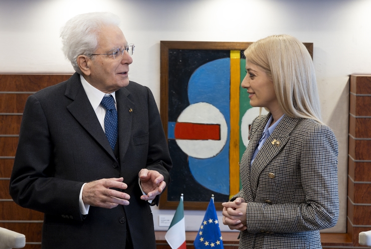 Il Presidente della Repubblica Sergio Mattarella con il Presidente del Parlamento della Repubblica di Cipro, Annita Demetriou