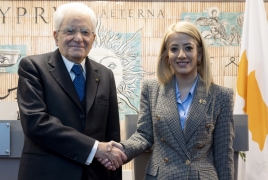 Il Presidente della Repubblica Sergio Mattarella con il Presidente del Parlamento della Repubblica di Cipro, Annita Demetriou