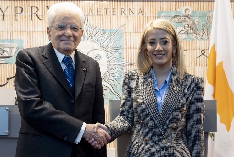 Il Presidente della Repubblica Sergio Mattarella con il Presidente del Parlamento della Repubblica di Cipro, Annita Demetriou
