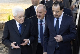 Il Presidente della Repubblica Sergio Mattarella con il Presidente della Repubblica di Cipro, Nikos Christodoulides, nel corso della visita al Parco Archeologico di Pafos 
