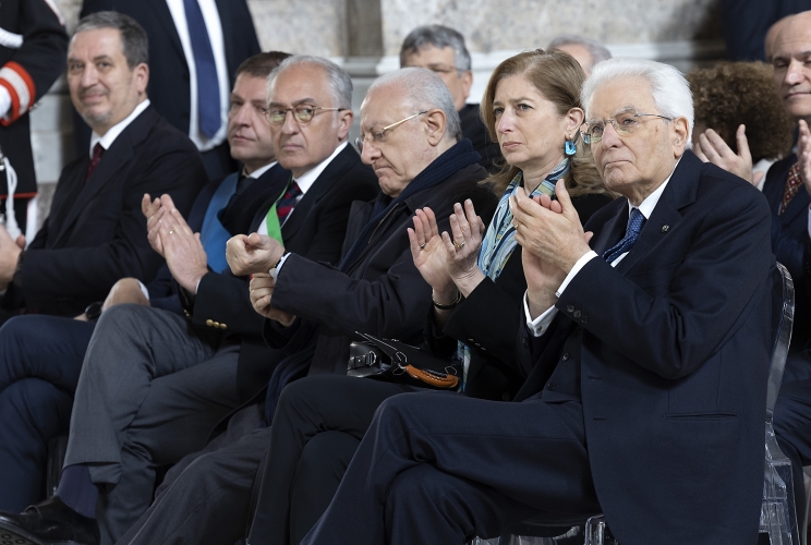 Il Presidente della Repubblica Sergio Mattarella in occasione della cerimonia d’inaugurazione delle Sale espositive della Gran Galleria della Reggia di Caserta